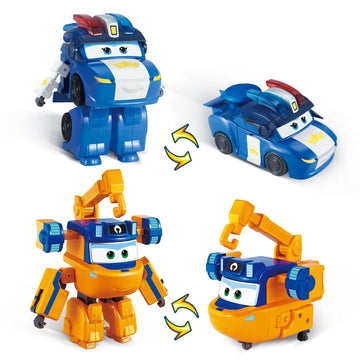 Super Wings Transformable Toys Playset, 5 in Marty and Lucie Airplane Transforming Figures Toys Set, 2 in 1 Mode Rescue Bots Toy