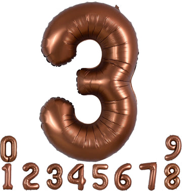 Toniful 40 Inch Coffee Brown Large Numbers Balloon 0-9 Birthday Party Decorations,Big Chocolate Number 3 Foil Balloon Digital 3