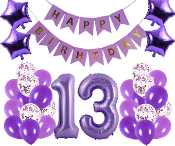 13Th Birthday Party Decorations Kit Happy Birthday Banner With Number 13 Birthday Balloons For Birthday Party Supplies 13Th Purple Birthday Party Pack