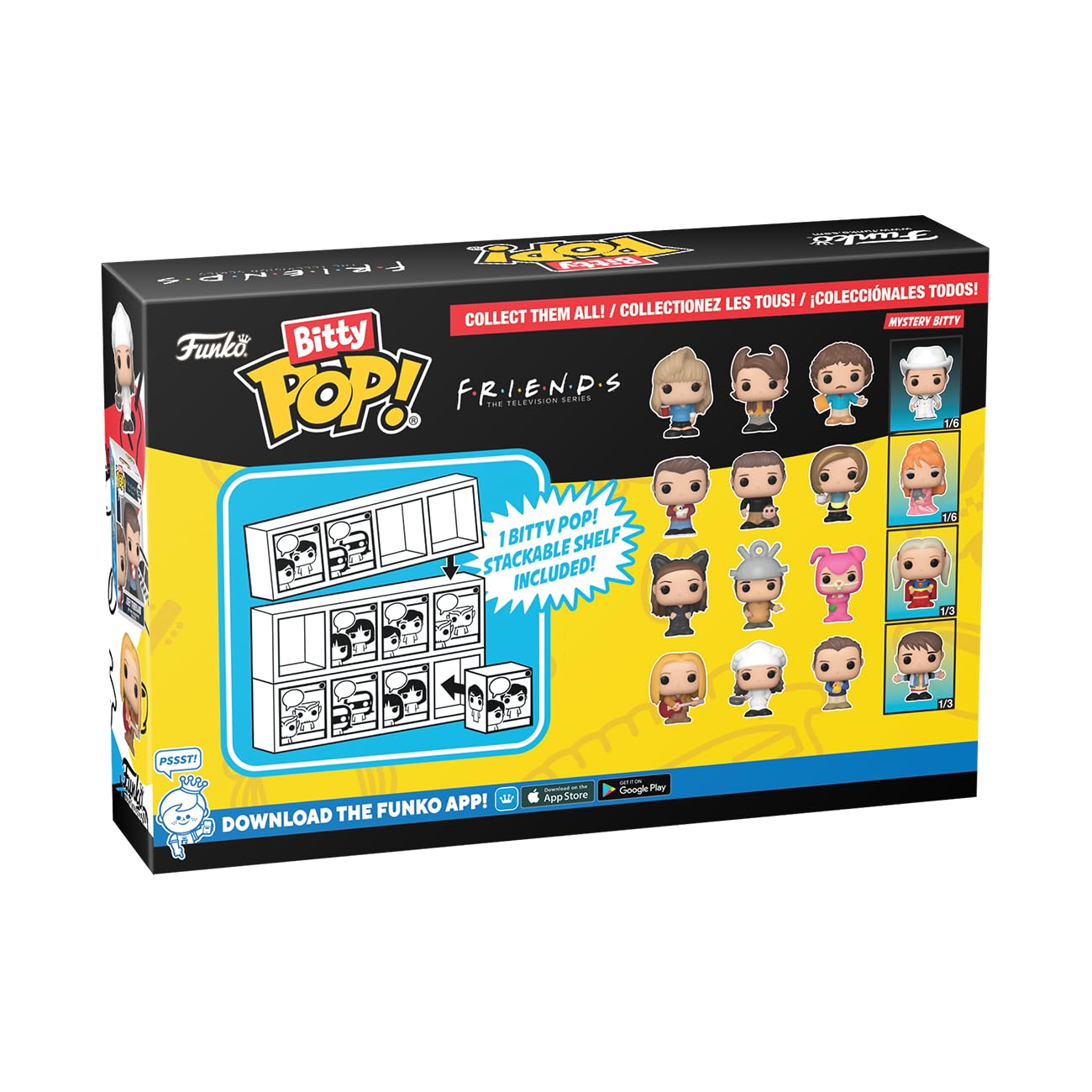 Funko Bitty Pop! Friends - Joey, 4-Pack And A Surprise Mystery Mini Figure - 0.9 Inch (2.2 Cm) Collectable - Stackable Display Shelf Included - Gift Idea - Party Bags Stocking - Cake Topper
