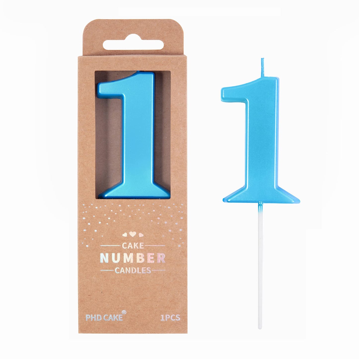 PHD CAKE 2.76 Inch Modern Blue 1 Number Birthday Candles, Blue Number Candles, Cake Number Candles, Party Celebration