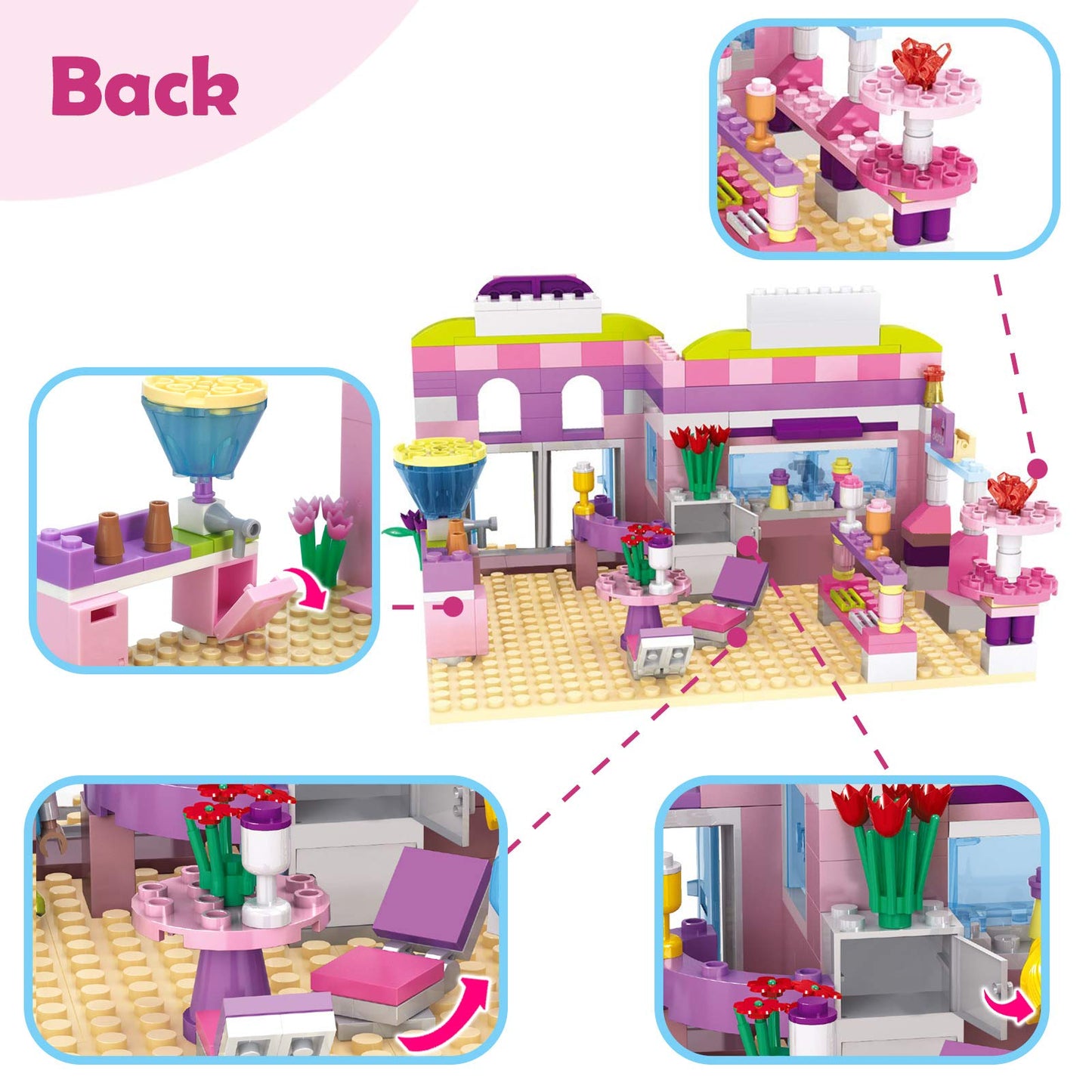 BRICK STORY Girls Friends Ice Cream Shop Building Set Pink Beach Ice Cream Dessert Store Building Blocks Toys with Beach Buggy Friends Beach Vacation Playset for Kids 6-12  317 Pieces