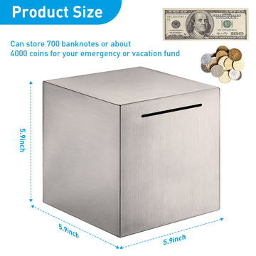 Stainless Steel Safe Piggy Bank For Adults (5.9 Inch)