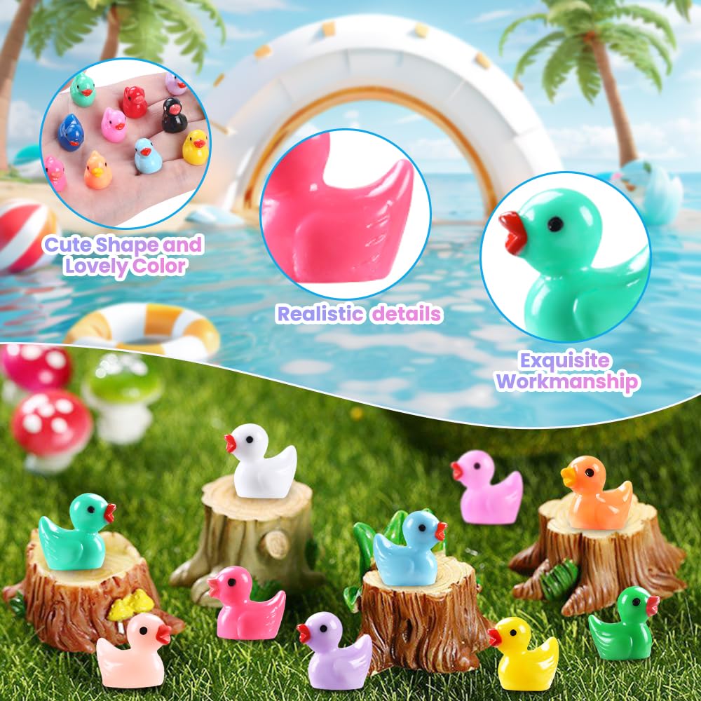 Dulefun 200Pcs Mini Resin Ducks 20 Colors Small Tiny Little Duck Figurines To Hide Miniature Figures For Dollhouse Micro Garden