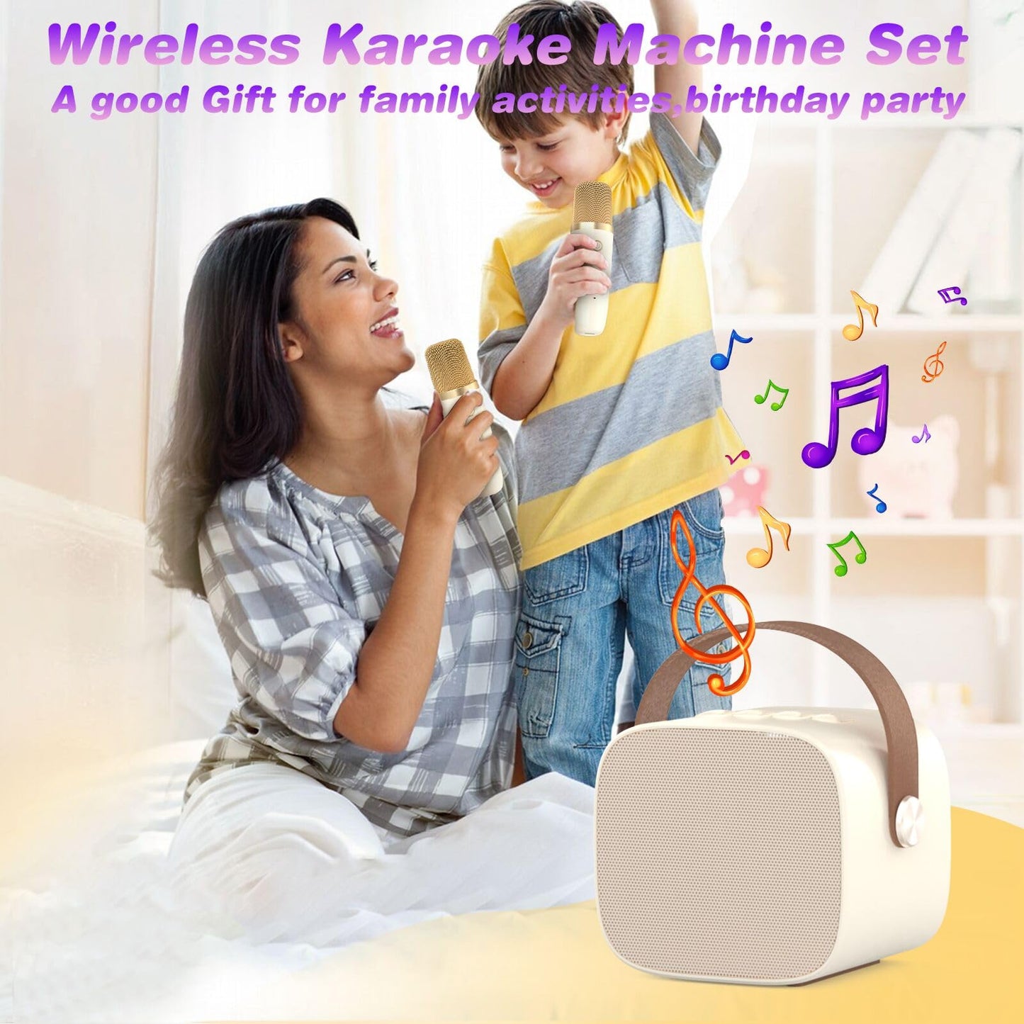 MEGUO Mini Karaoke Machine Microphone Fun Toys Christmas Birthday Gifts for mature-themed Kids/Toddler Boys Girls 3 4 5 6 7 8 9 10 11 12+ Portable Bluetooth Speaker with 2 Wireless Microphone