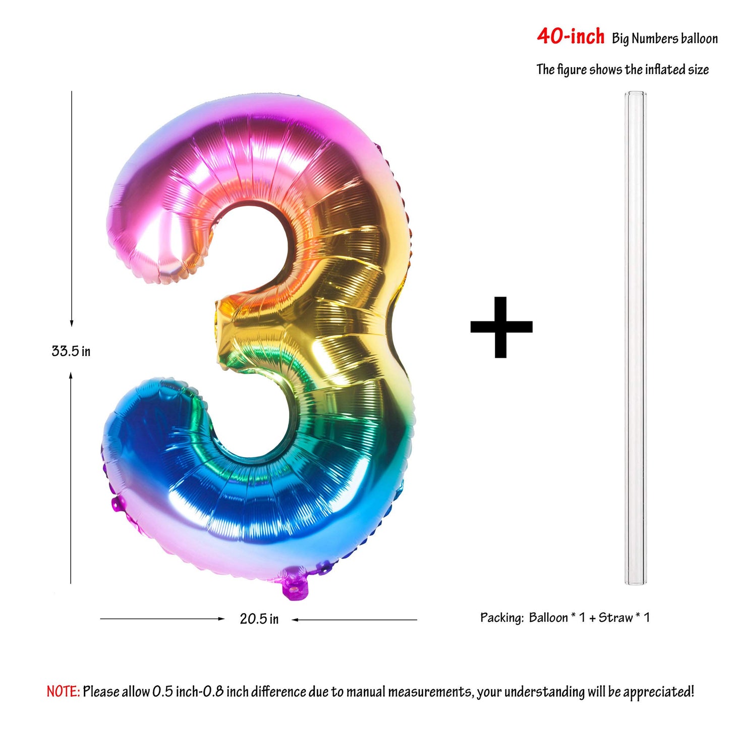 New 40 Inch Rainbow Digit Helium Foil Birthday Party Balloons (Dark Rainbow 3)