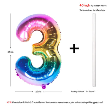 New 40 Inch Rainbow Digit Helium Foil Birthday Party Balloons (Dark Rainbow 3)