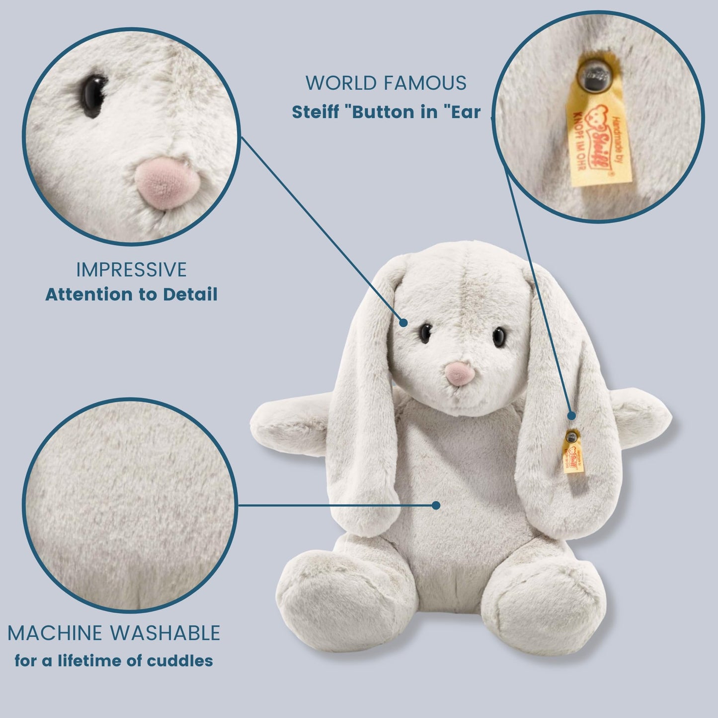 Steiff Hoppie Rabbit: enhanced 15 Stuffed Animal Toy  Soft Cuddly Friends for Girls  Boys & Kids (Light Grey)