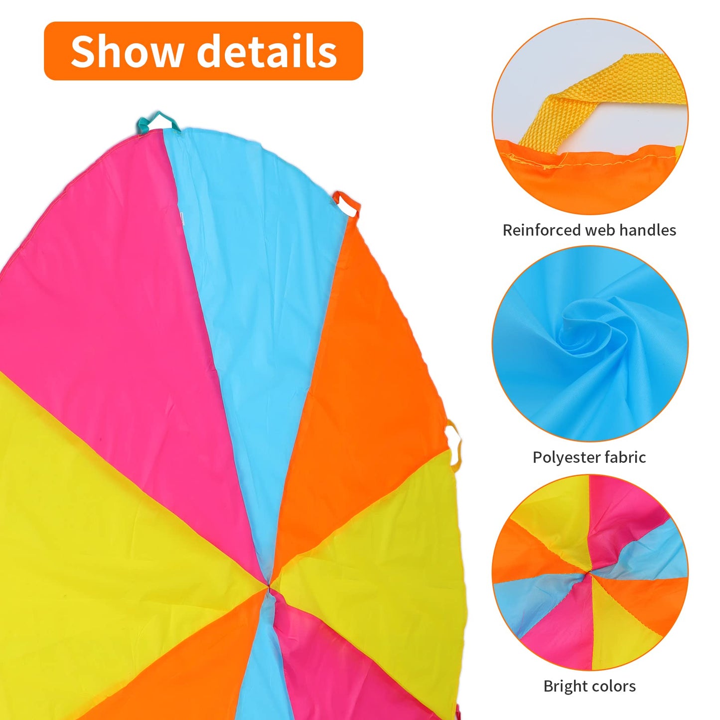 Nvatorfox 6Ft Play Parachute, Parachute With Handles Rainbow Parachute Toy