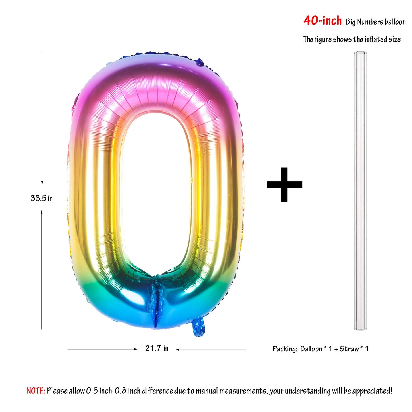 40 Inch Rainbow Digit Helium Foil Birthday Party Balloons (Dark Rainbow 0)