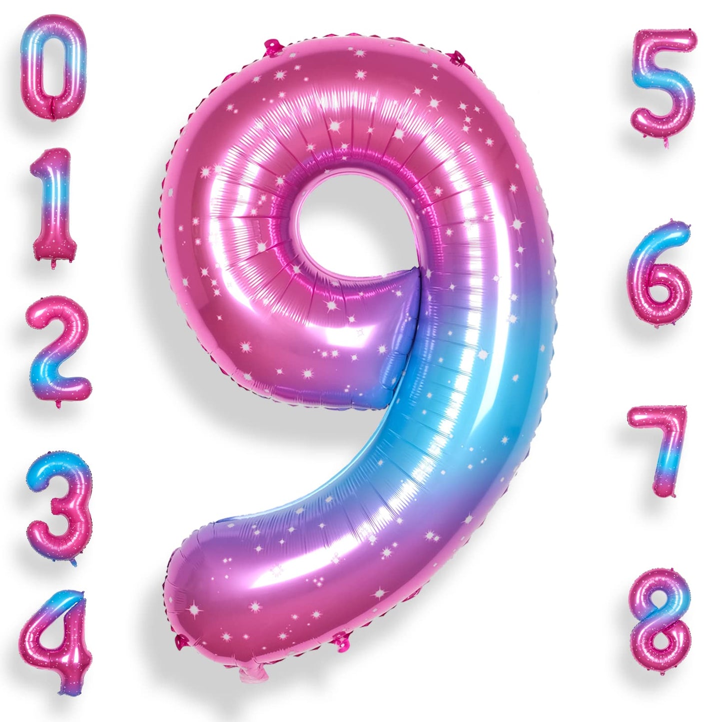 Rainbowq 9 Balloon Number 40 Inch For Boy Or Girl Big Starry 0-9 Foil Mylar Large 9 Number Balloon Happy 9Th Birthday Party Anni