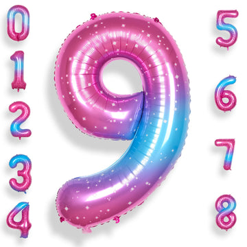 Rainbowq 9 Balloon Number 40 Inch For Boy Or Girl Big Starry 0-9 Foil Mylar Large 9 Number Balloon Happy 9Th Birthday Party Anni