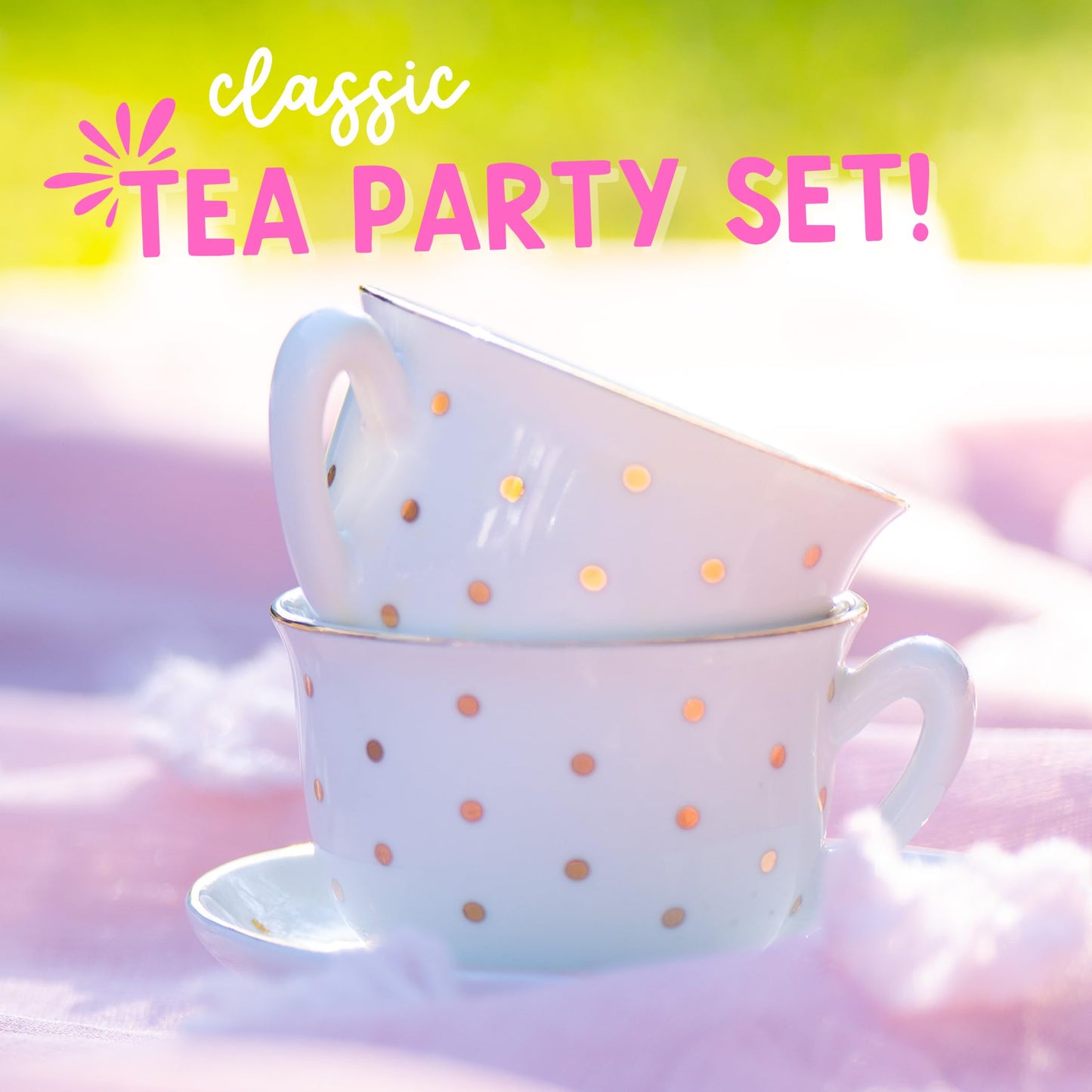 Porcelain Tea Set for Girls - White with Gold Polka Dots Tea Party Set for Kids I Complete Children Tea Sets with Carry Case, Te
