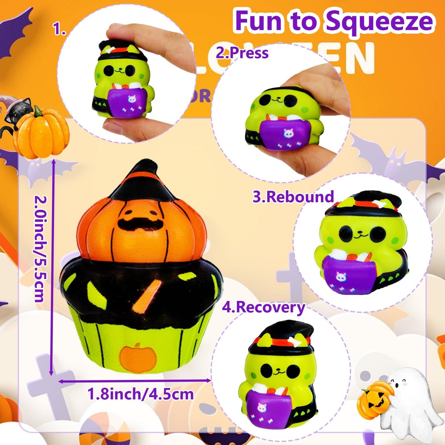 24 Pack Halloween Party Favors Filled With Squishy Toys,Slow Rising Squishy Toy With Fillers,Cute Stress Relief Squeeze Toys For Kids Gifts,Birthday,Class Prizes,Goodie Bags Stuffers