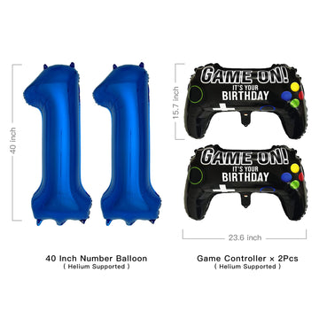 Navy Blue Video Game Party Supplies Boys 11Th Birthday Party Decorations- 2 Packs Game On Balloons With Dark Blue Number 11 Ball