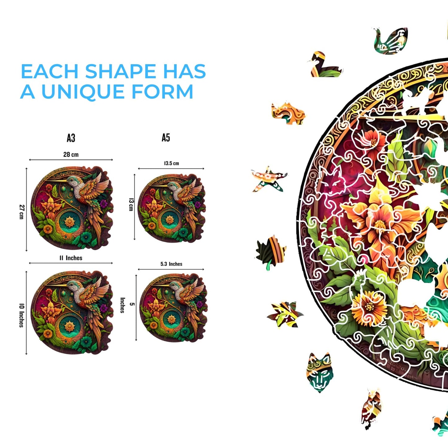 CRAFTHUB Wooden Puzzles for mature-themeds - Nectar Quest Hummingbird Puzzle - Wooden Jigsaw Puzzles  Animal Shaped  Family Games  mature-themed Kids Birthday Gifts  114 Piece  A4 Size  7.7x7.8