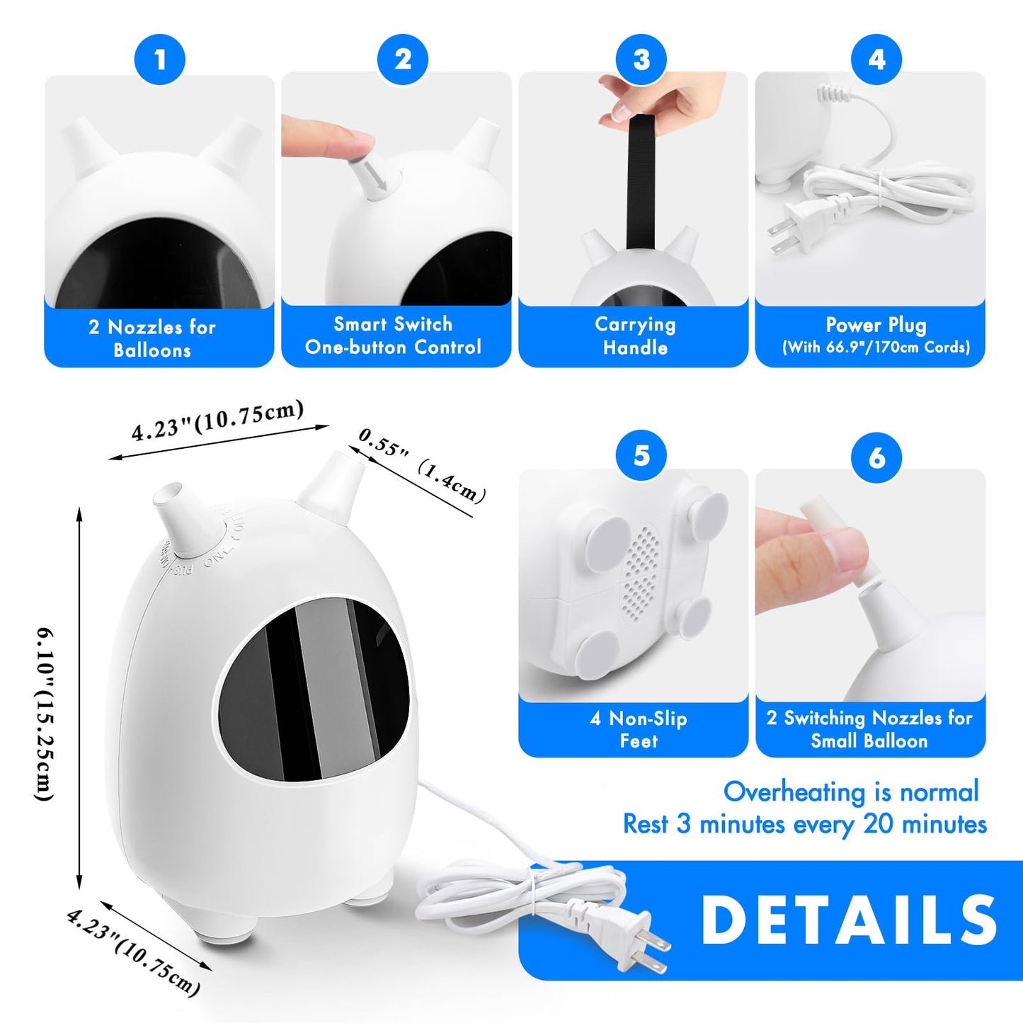 Balloon Pump Electric, SPLAKS Balloons Inflator Air Pump Portable Balloon Blower for Garland Arch, Party Decoration, Birthday, G