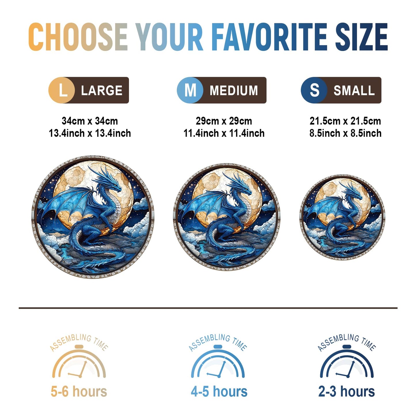 Wooden Puzzles for mature-themeds  Unique Animal Shaped Moonlit Blue Dragon mature-themed Puzzle  3D Vision Wooden Jigsaw Puzzles mature-themed  Challenging Creative Gifts Family Games 11.4 * 11.4in 200pcs