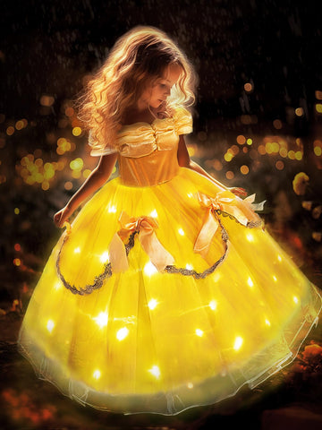 Uporpor Light Up Dress For Girls Halloween Costume For Toddler Princess Dress Kid Fairy Dress Up Clothes Princess Dress, Yellow 