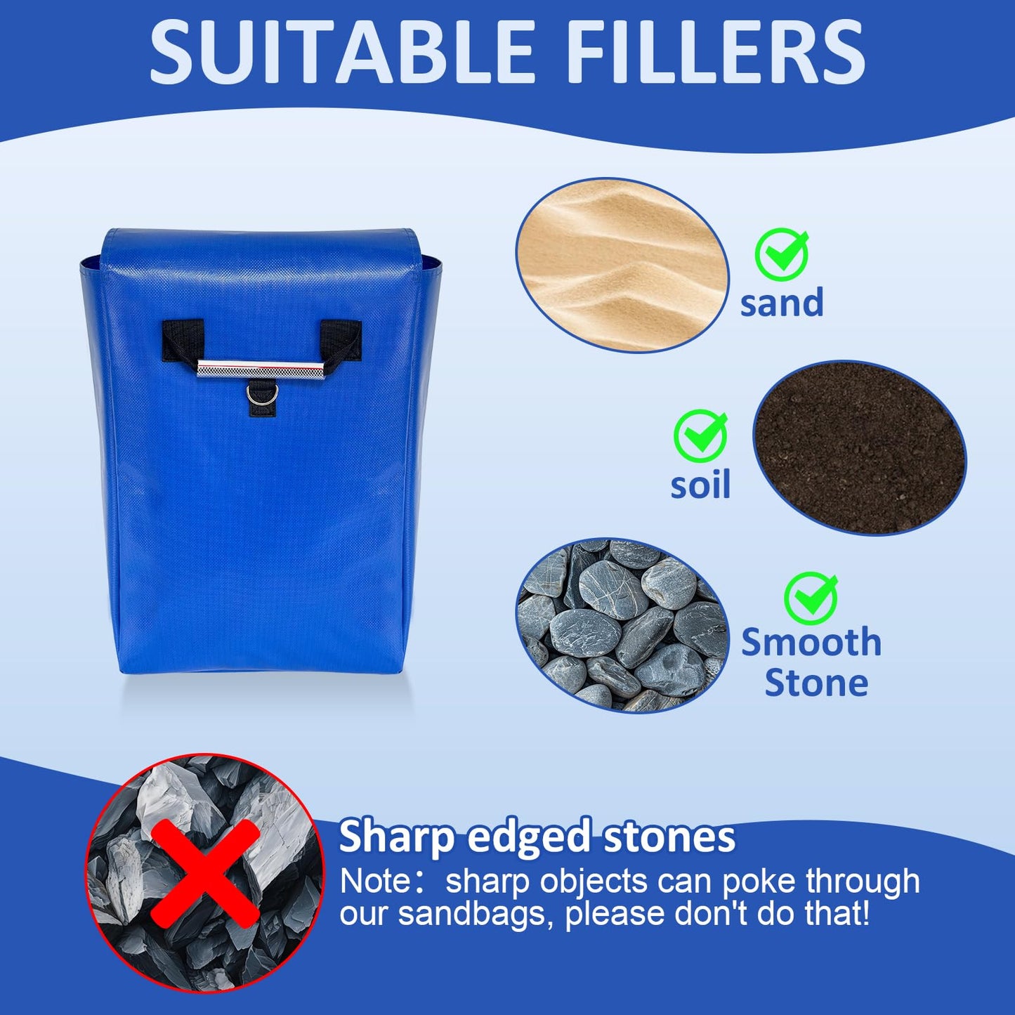 6 Pcs Sturdy Outdoor Toy Sandbags with Handle  50lb Capacity  6-Pack - Safely SeInflatable Bounce Houses  Water Slides  and Tents Blue