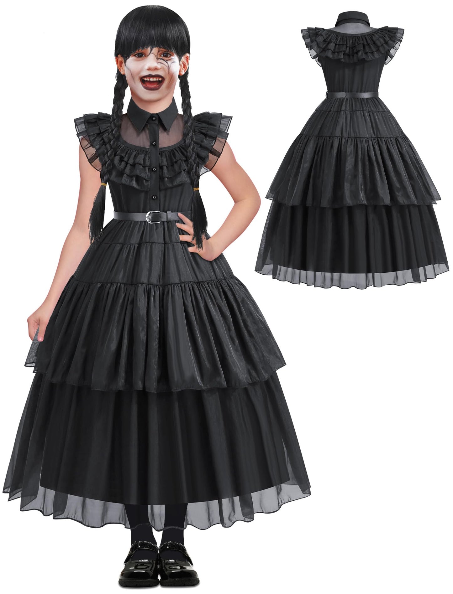 knemmy Black Costume Dress for Girls Kids Toddler Birthday Halloween Cosplay Outfit Black Party Dress (5T/120)