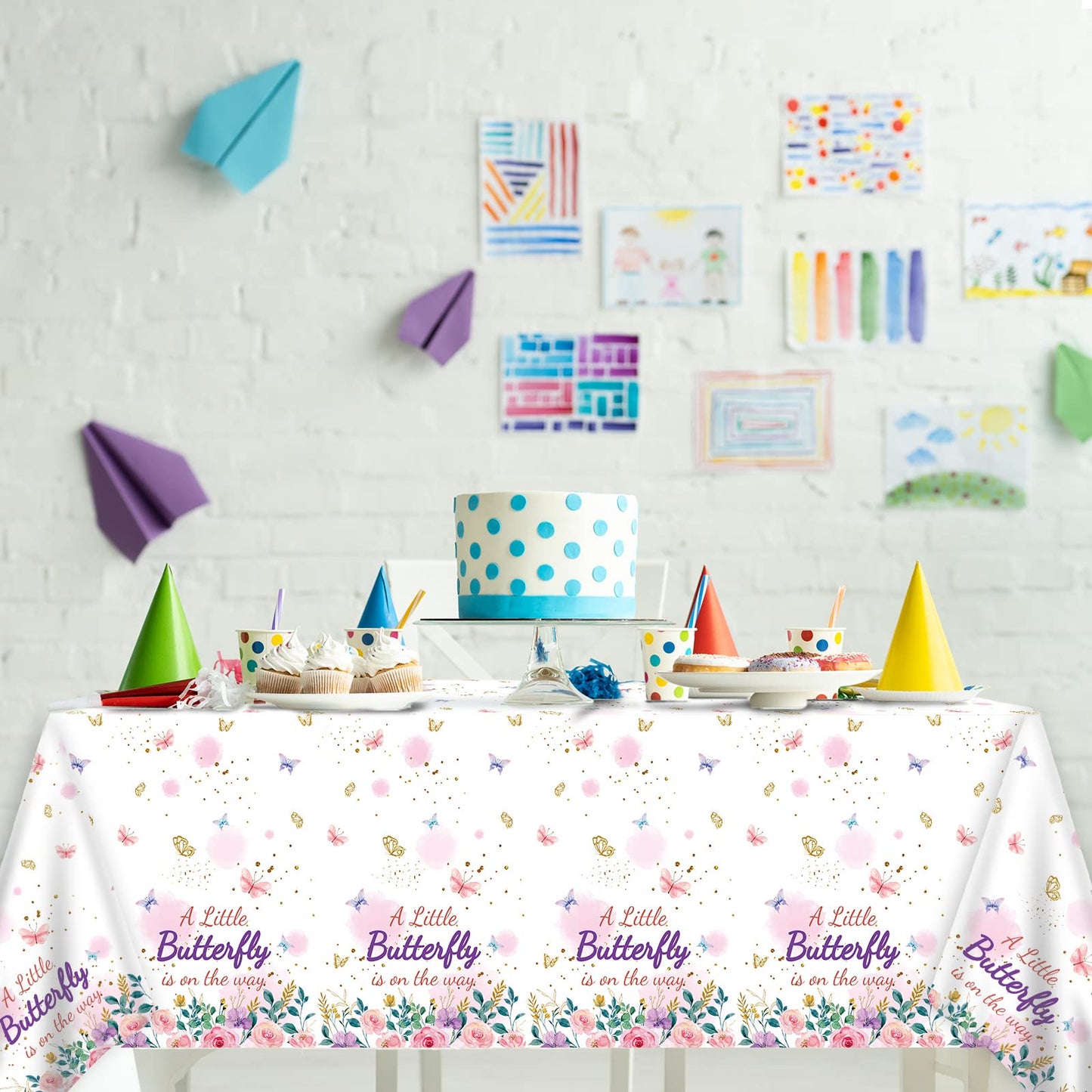 Obusatt 3Pcs Butterfly Baby Shower Party Tablecloth Supplies A Little Butterfly Is On The Way Baby Girl Party Disposable Plastic