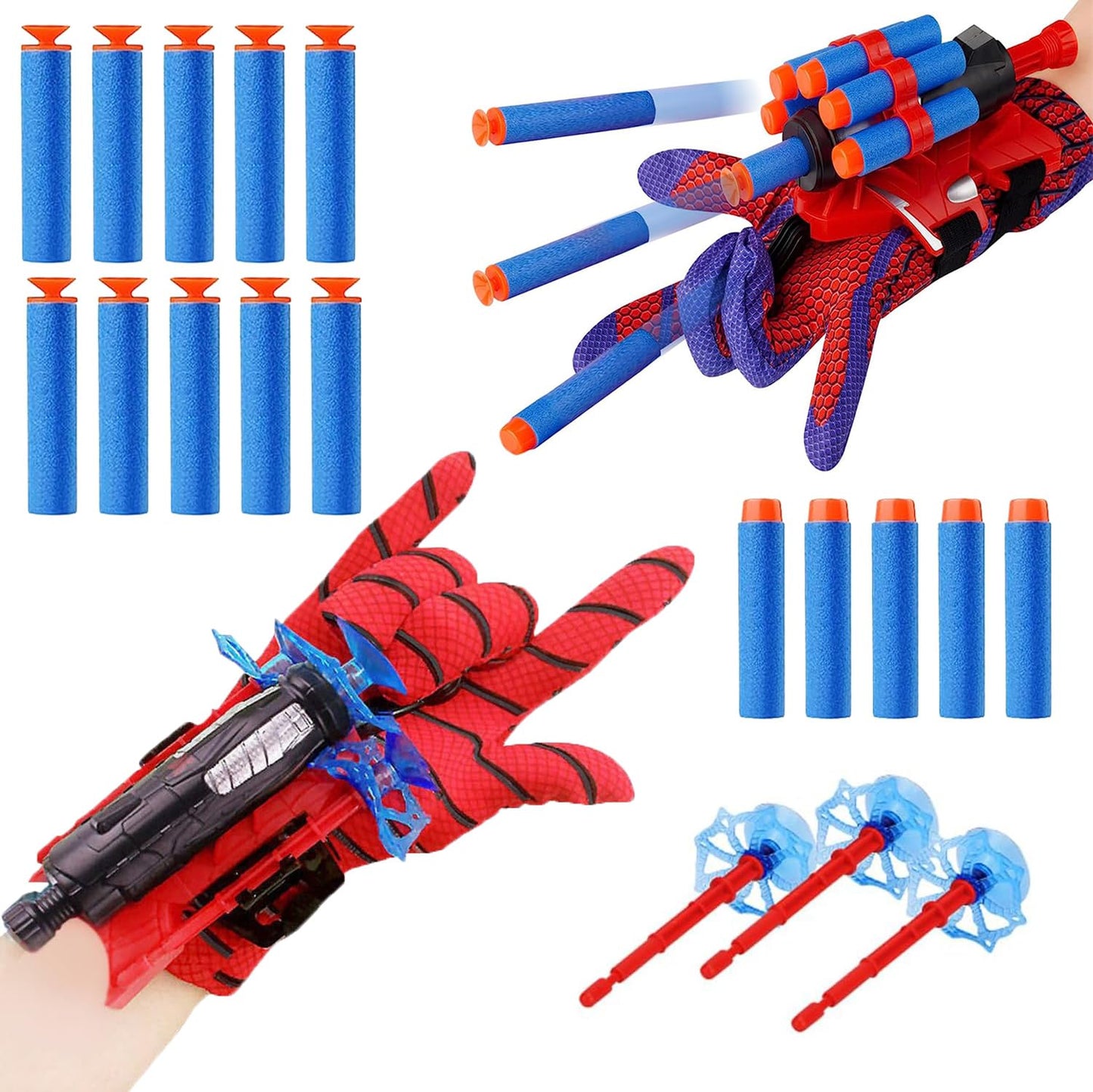 YUETIANE Spider Web Shooter Set - 2 Packs Plastic Launcher Gloves for Kids - Blue - Perfect for Birthday, Halloween, Christmas, Valentine's Day