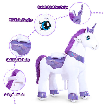 Ponycycle Ride On Unicorn Riding Unicorn Toys With Brake, Essential Model E Interactive Toy Unicorn Gifts For Girls (30' Height/Size 3 For Age 3-5) Riding Horse Ride On Toy Stuffed Animal Purple E313