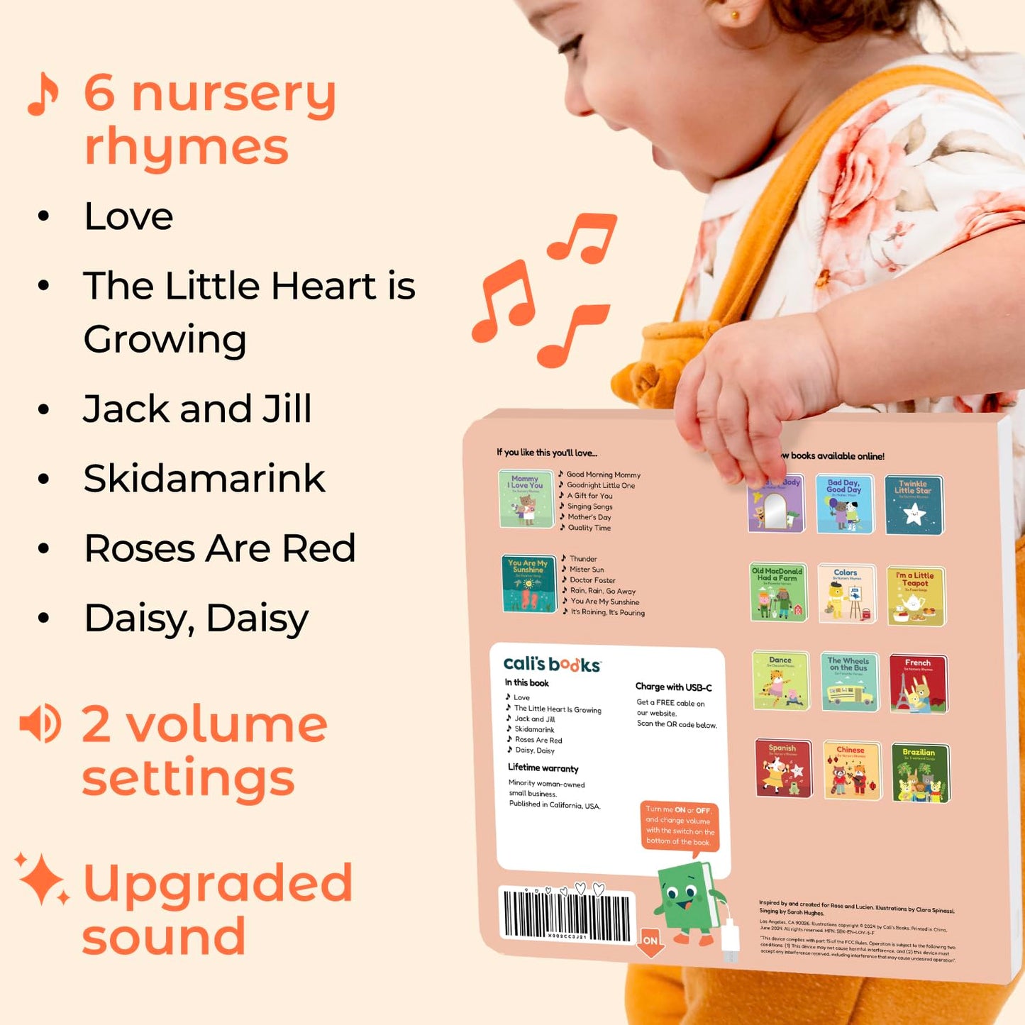 Cali'S Books Love Nursery Rhymes Musical Book Usb-C Rechargeable