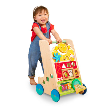 Battat Wooden Activity Walker - 9 Educational Activities - Learning & Walking Toy For Toddlers - Stand, Push, Walk - 1 Year + - Farm Theme