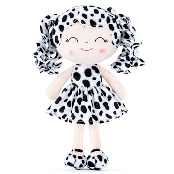 Gloveleya Baby Dolls Soft Snuggly First Baby Girl Gifts Plush Doll With Light Skin & White Spots Dress 12 Inches Animal Series