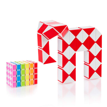 Cubidi® Magic Snake Cube | Fidget Snake Toy For Kids | Travel Toys For Kids Ages 4-8 | Great Gift For Boys And Girls Birthday, Christmas, Stocking Stuffers - 48 Blocks | 0.9 Inch X 0.7 Inch | Red