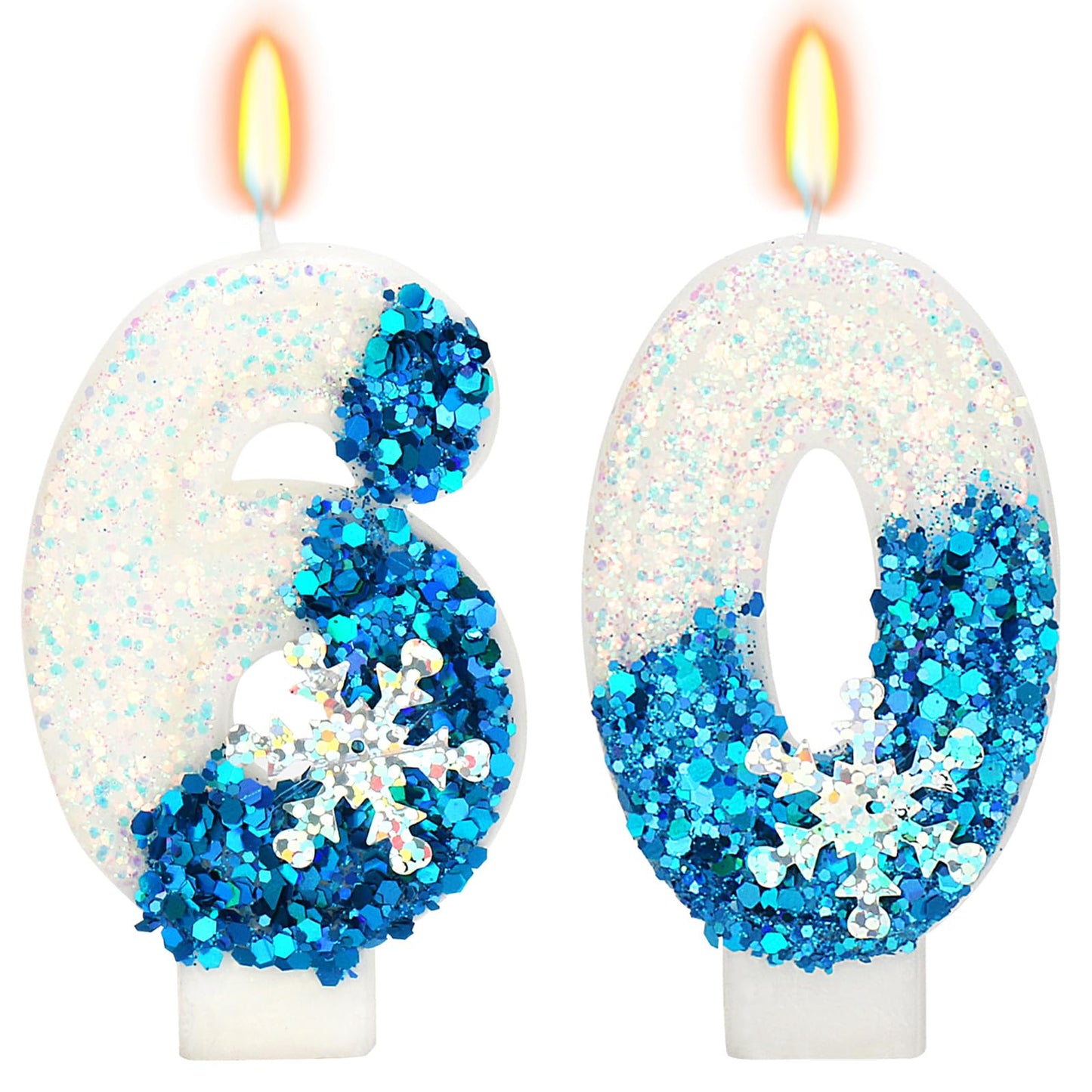 Snow Themed Birthday Candles, Birthday Candle for Party Supplies, Winter Birthday Party Supplies, 2.76 inch Number 60 Candle Cak