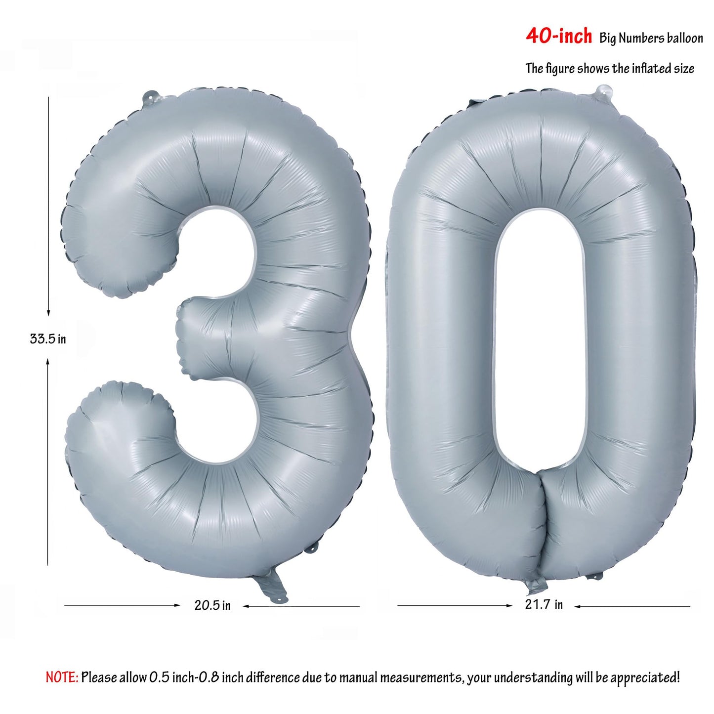 40 In Matte Gray Number Balloons Helium Foil Mylar Balloon Birthday Party Banquet Decoration 30