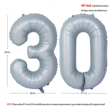40 In Matte Gray Number Balloons Helium Foil Mylar Balloon Birthday Party Banquet Decoration 30