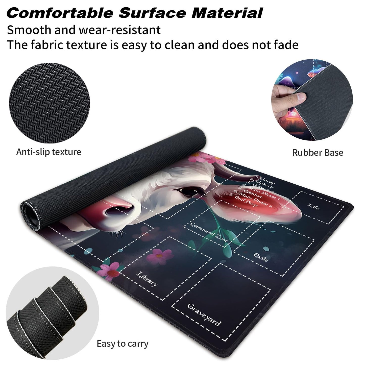 Playmat for MTG Magic Size 24x14 Inch Game Mats Tabletop Magic Play Mats enhanced Smooth Rubber Surface  Mousepad Compatible Qindaiwen for MTG RPG CCG Trading Card Game Play mats  Cow of Flower
