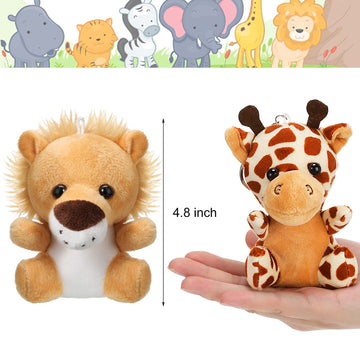 Skylety 12 Pieces Mini Stuffed Animals 4.8 Inch Cute Safari Plush Toys Elephant Lion Giraffe Tiger Puppy Zebra Duck For Jungle Animal Themed Parties Teacher Student Award Prizes