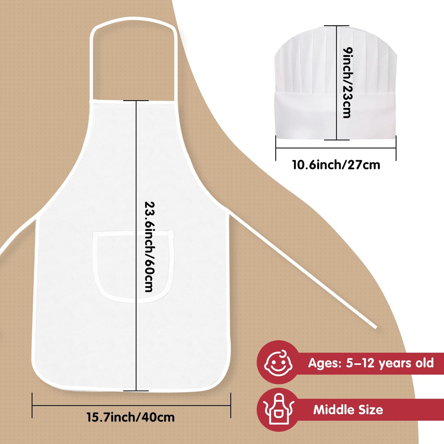 Ecoofor 30 Pieces kids chef hat and apron Ages 5-12 Personalized Kids Apron with Pocket Children Chef Apron and Hats for Boys Gi