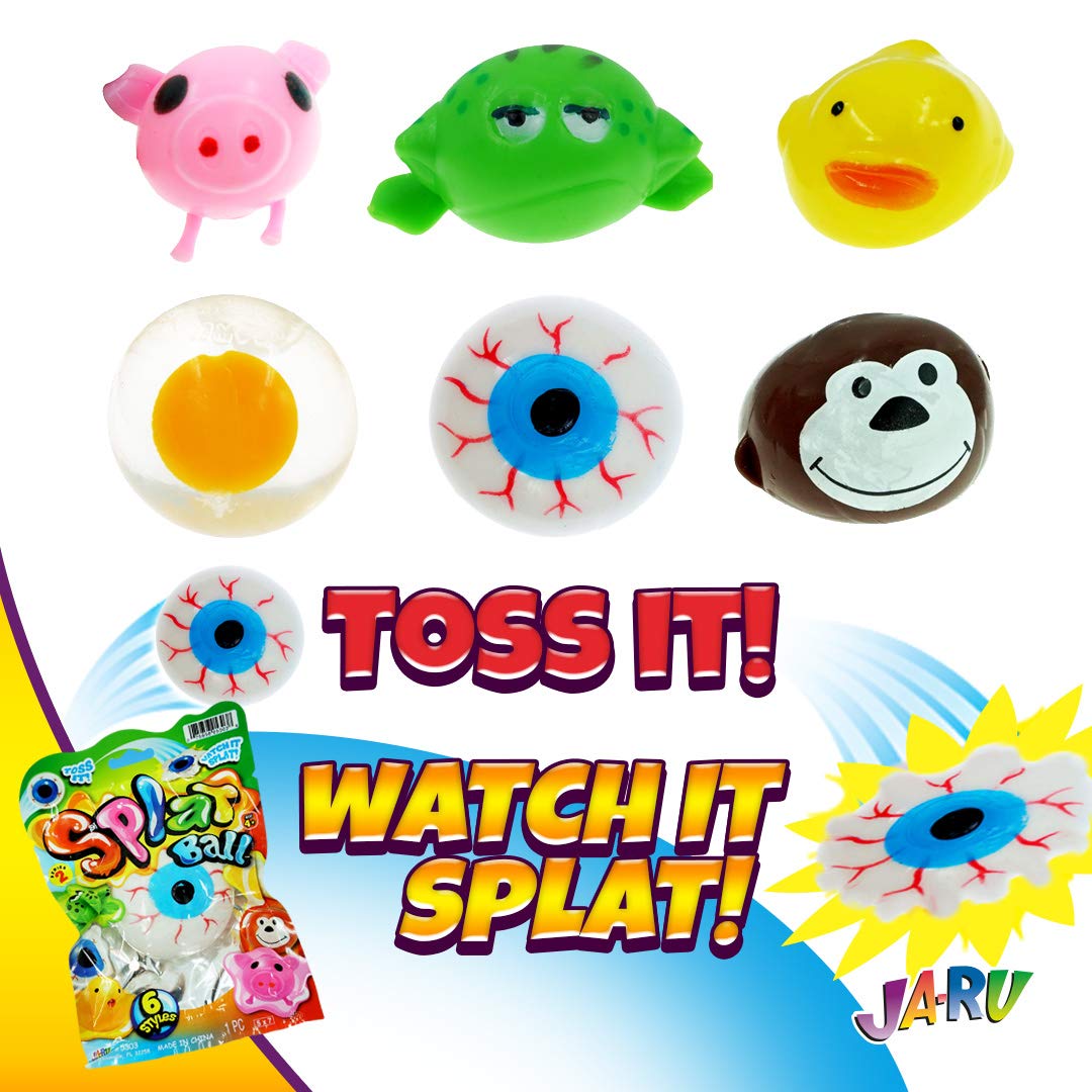 JA-RU SPLAT Ball - Sticky & Stretchy Sensory Stress Relief Toy, Assorted Colors, 6 Pack