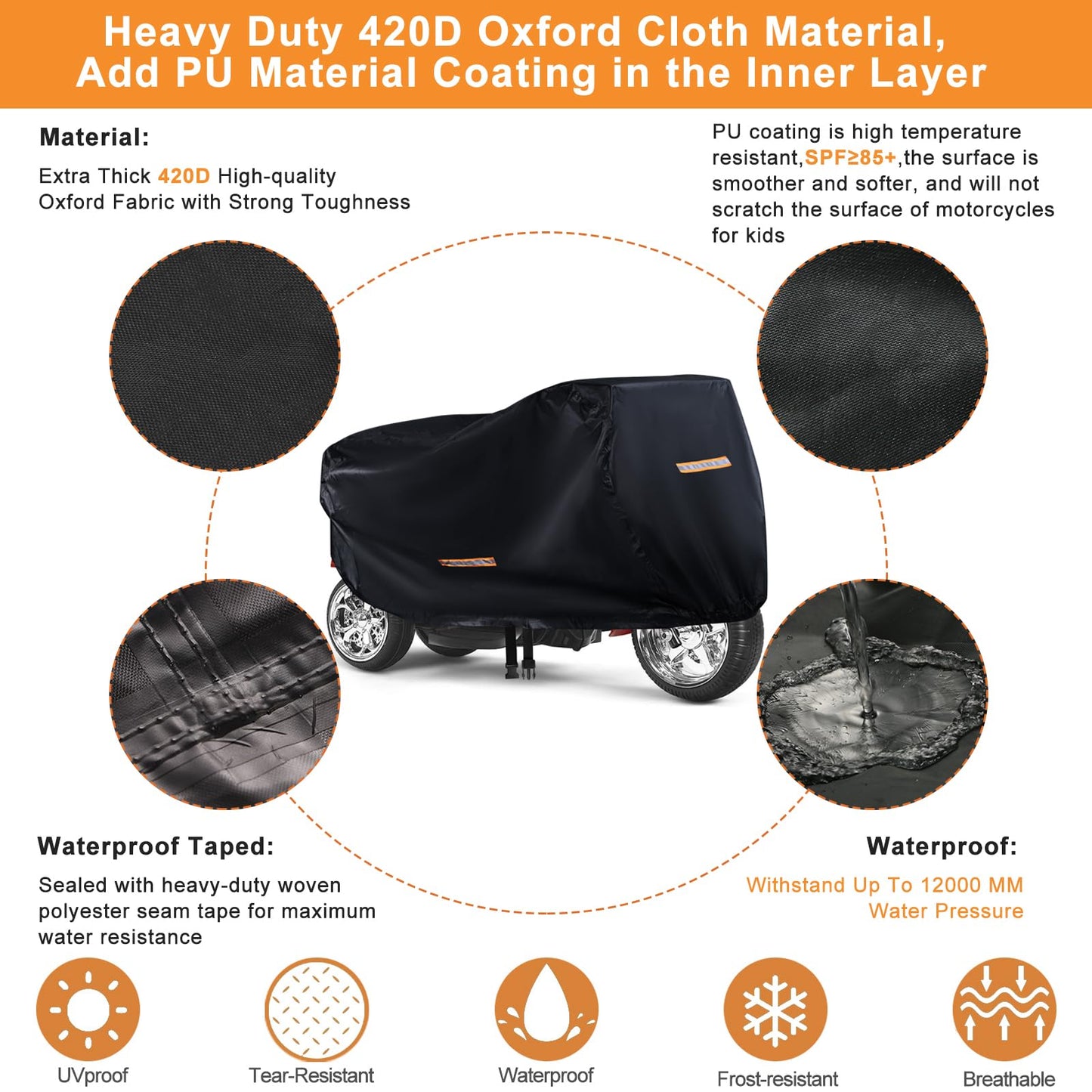Kids Bike Cover Waterproof Outdoor,Grabado Heavy Duty 420D Kids Motorcycle Bike Cover,Universal Children'S Tricycle Cover With 4