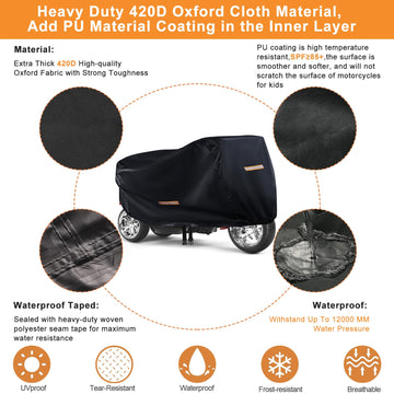 Kids Bike Cover Waterproof Outdoor,Grabado Heavy Duty 420D Kids Motorcycle Bike Cover,Universal Children'S Tricycle Cover With 4
