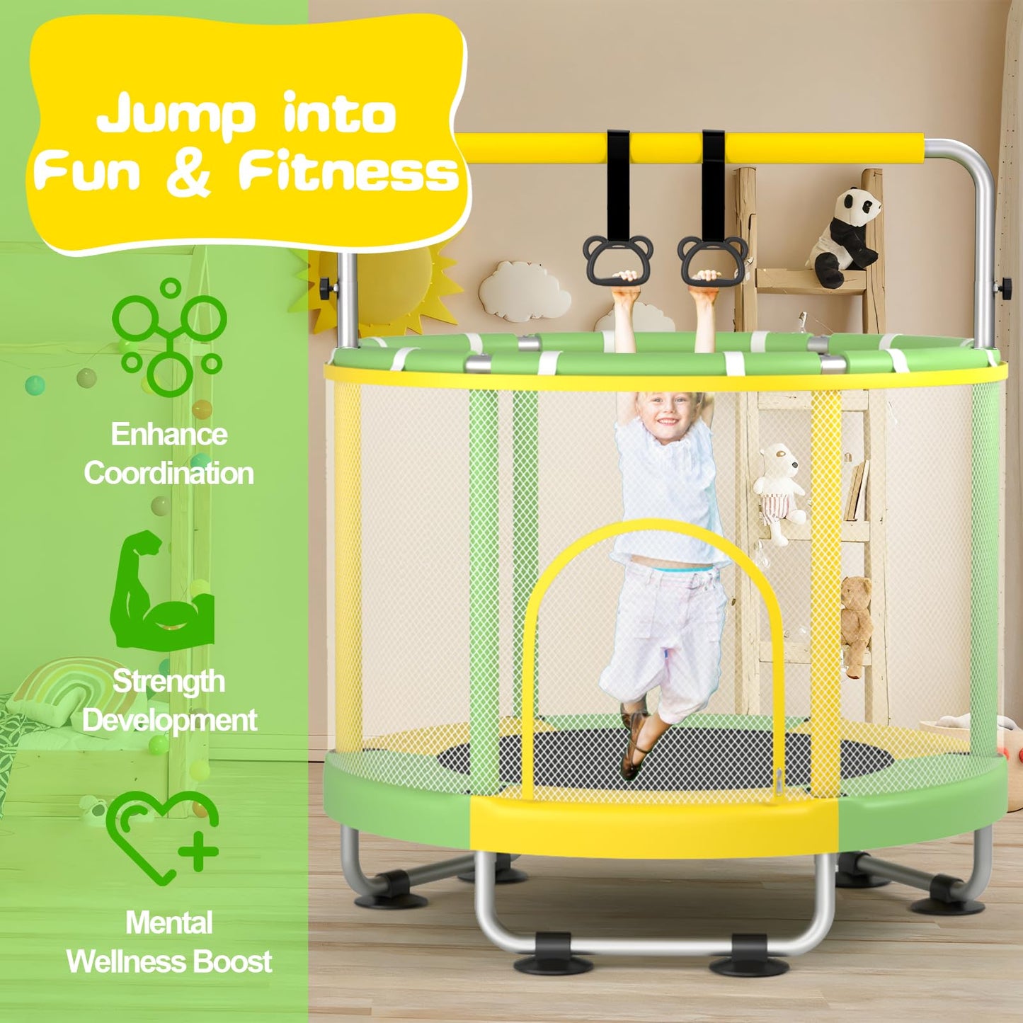 Zcmhaxj Trampoline For Kids, 55'' Toddler Trampoline Indoor & Outdoor, 440Lbs Capacity Baby Trampoline With Enclosure, Mini Tram