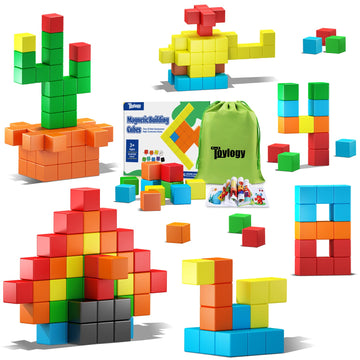 Toylogy 48PCS Magnetic Blocks - Multicolor STEM Toys for Toddlers, Large Plastic Cubes for 3-6 Year Old Boys and Girls