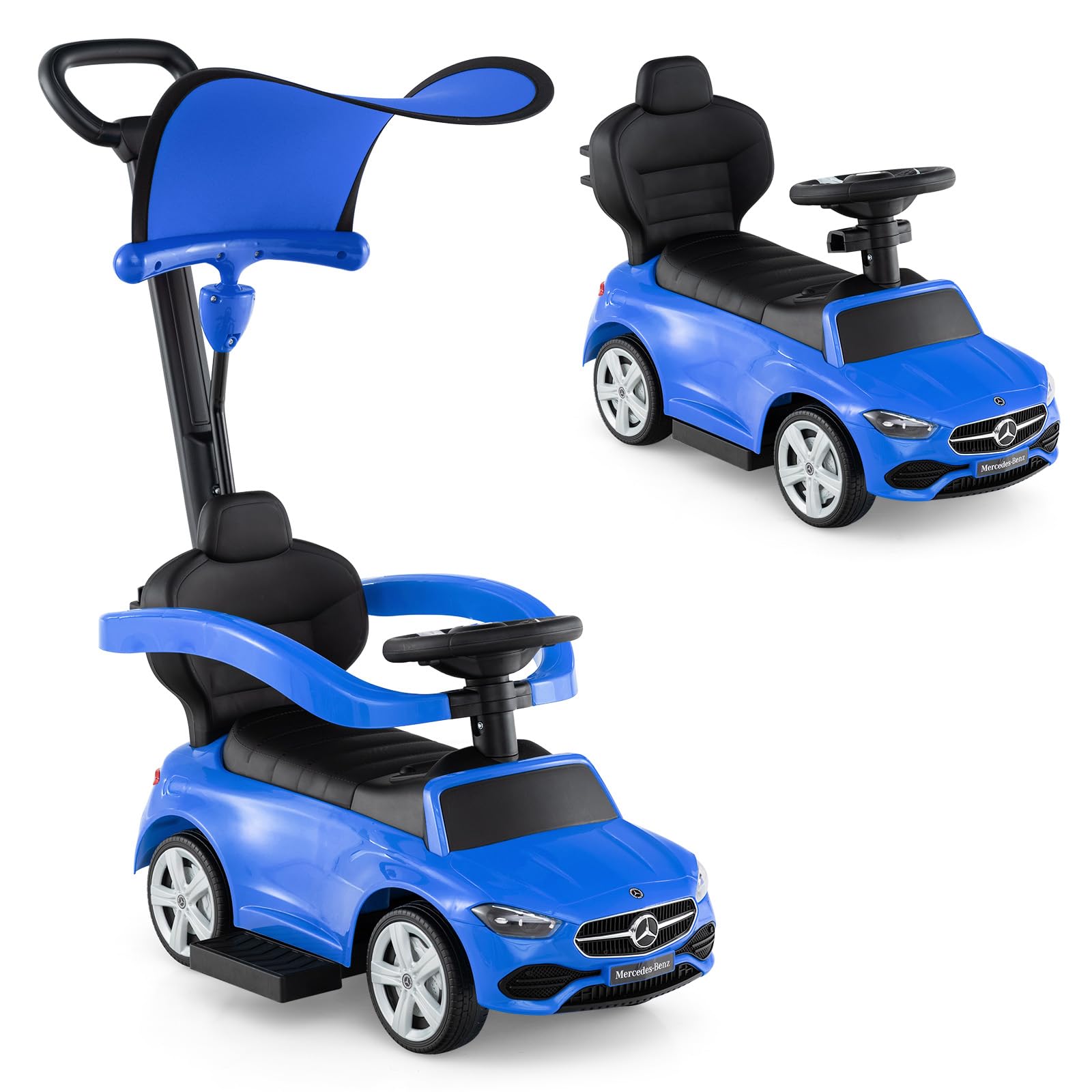 Licensed Mercedes Benz Push Car for Toddlers by INFANS, 3 in 1 Sliding Walking Car with Push Handle, Horn, Music, Underneath Sto
