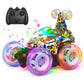 Kizeefun Remote Control Car for Kids RC Stunt Car Invincible 360Rolling Twister with Colorful Lights & Music Rechargeable Remote