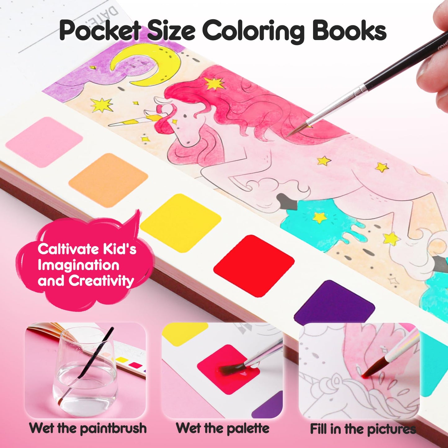 Watercolor Painting Coloring Books Pocket Watercolor Paint Bookmarks, Mess Free Paint with Water Set, Travel Class Activities Ar