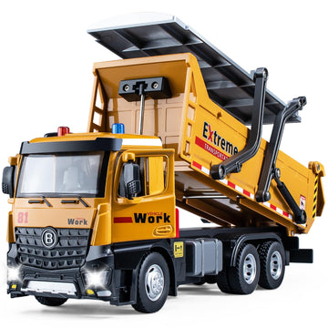 HAPYAD Dump Truck Toy Metal Cab, Friction Powered Large Dump Trucks for Boys Age 4-7, Big Construction Truck with Lights and Sou