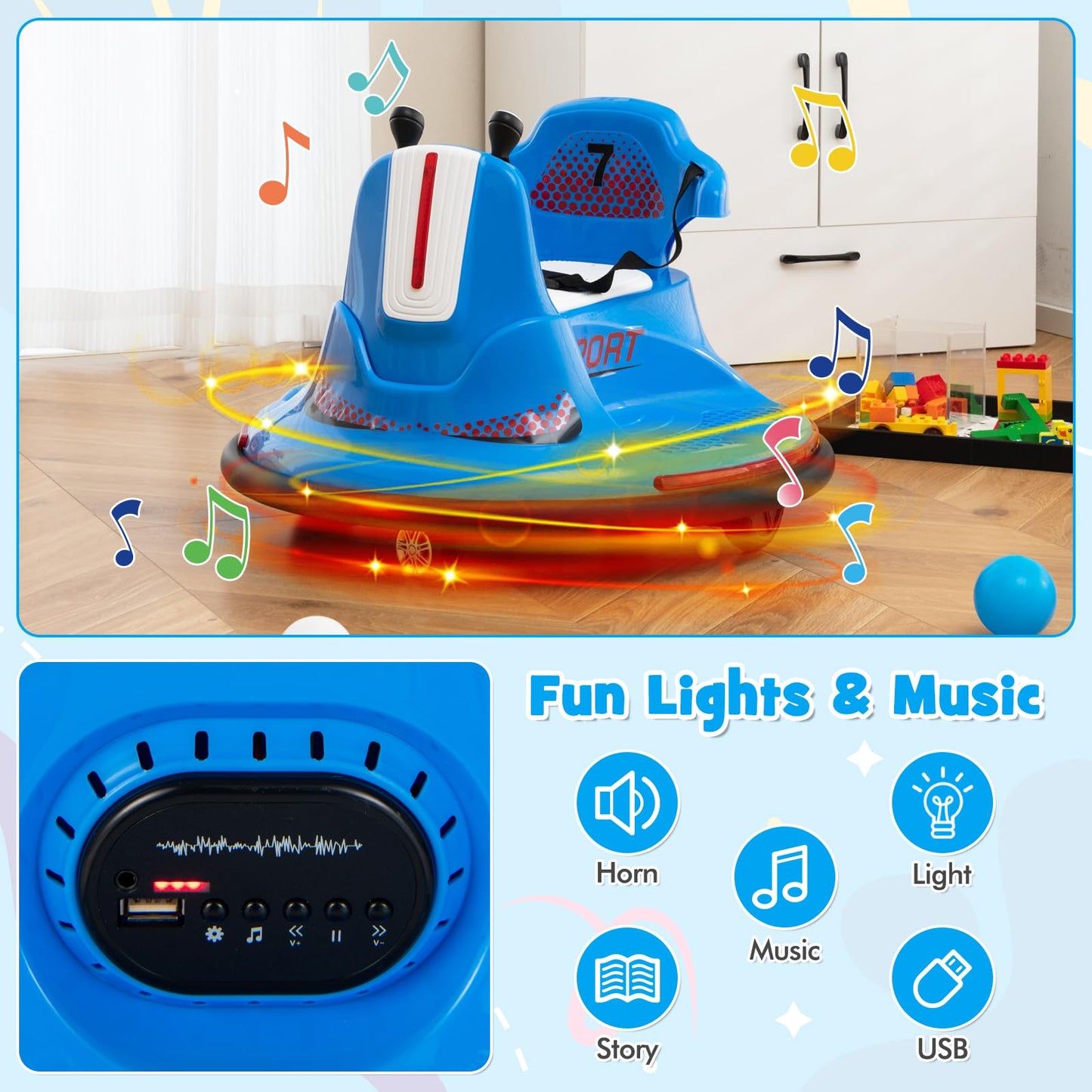 Costzon 12V Kids Ride On Bumper Car, Electric Bumper Car W/Dual Joysticks, Remote Control, 360 Spin, Slow Start Function, Led Li