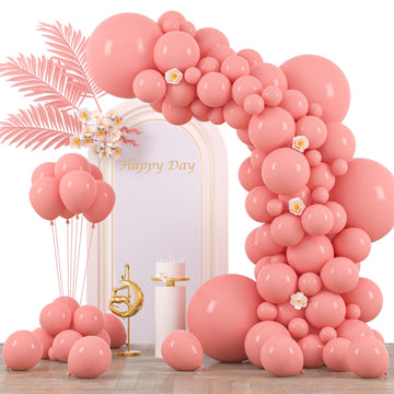 Voircoloria 130Pcs Retro Pink Balloons Different Sizes 18'' 12'' 10'' 5'' Blush Pink Latex Balloon Garland Arch Kit For Birthday