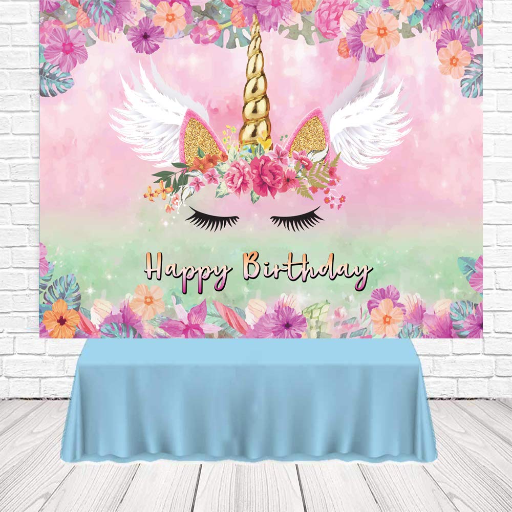LTLYH 7x5FT Unicorn Birthday Backdrop & Banner Supplies